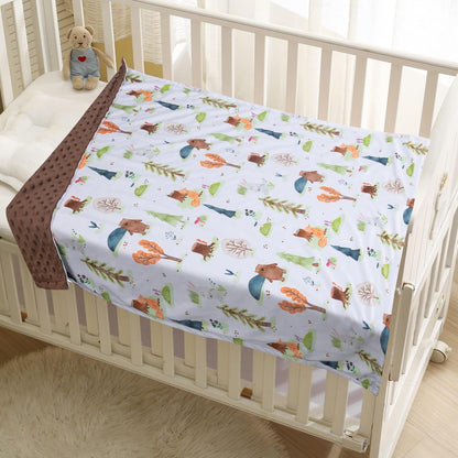 Baby Blanket for Boys Girls Soft Minky with Double Layer Dotted Backing, Primary Forest Printed 30 x 40 Inch Receiving Blanket (Forest Bear)