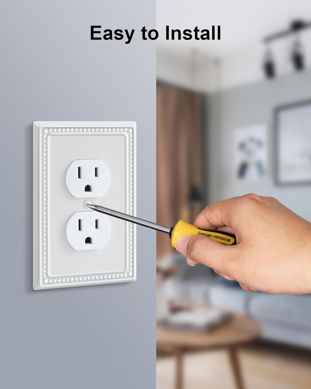 6-Pack Duplex Outlet Cover Plate, Pure White Metal Wall Plates for Electrical Outlets, 1 Gang