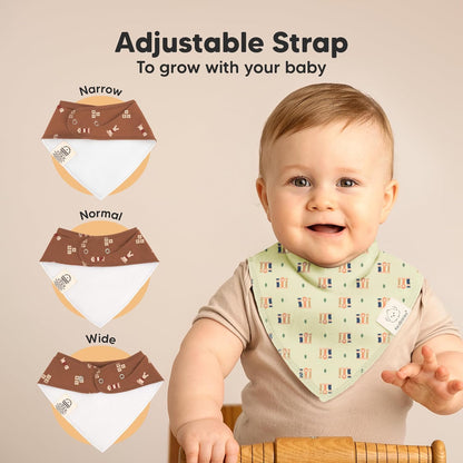 8-Pack Organic Baby Bandana Bibs for Boys, Girls - Super Absorbent Triangle Baby Bibs for Drooling and Teething Infant, 100% Cotton Extra Soft for Newborn, Infant 0-36 Months (Toy Land)