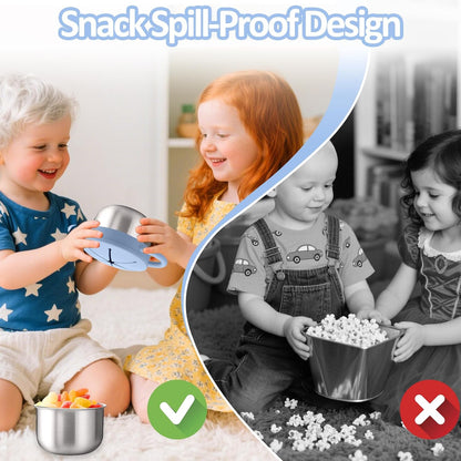 BUSOHA 2 Pack Stainless Steel Toddler Snack Cups - 9 OZ Spill-Proof Baby Snack Containers with