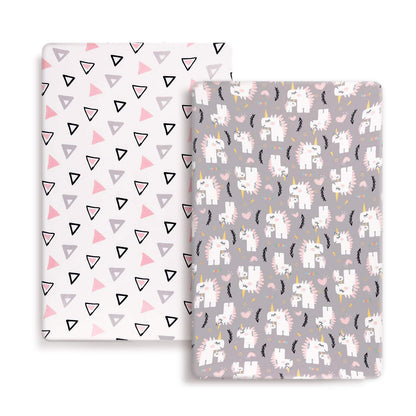 Stretchy Ultra Soft Jersey Knit Fitted Pack n Play Playard Sheets Set 2 Pack, Fits Portable/Mini