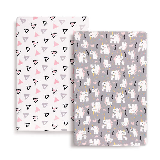 Stretchy Ultra Soft Jersey Knit Fitted Pack n Play Playard Sheets Set 2 Pack, Fits Portable/Mini