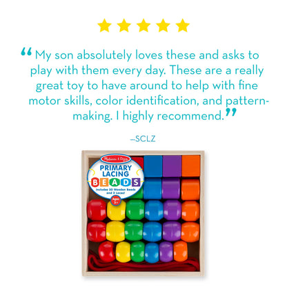 Melissa & Doug Primary Lacing Beads - Educational Toy with 30 Wooden Beads and 2 Laces for