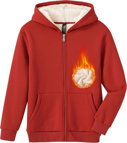 MoFiz Kids Fleece Jackets Sherpa Lined Hoodie Jacket Hooded Zip up Sweatshirt Coats for Boys Girls Winter Casual Outerwear