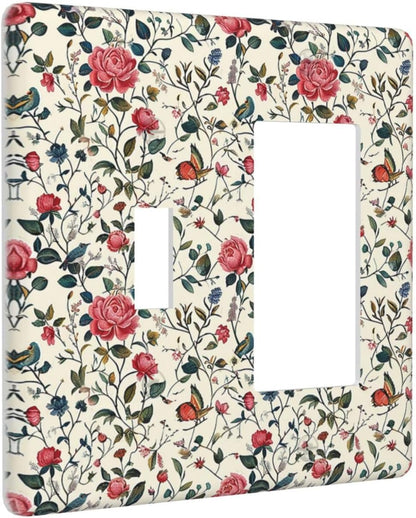 Outlet Covers Vintage Flowers Rose Leaf Bird Butterfly 1 Toggle 1 Rocker Combination Decorative Wall Plate Electrical Switch Plates Light Switch Cover Plate for Bedroom living Room Decor