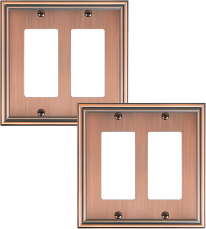 2-Pack Decorative Double Decorator Outlet Cover Plate, Durable Zinc Alloy Antique Copper Wall Plates for Electrical Outlets, Receptacle, GFCI Outlet, Dimmer Switch, 2-Gang Corrosion Resistant