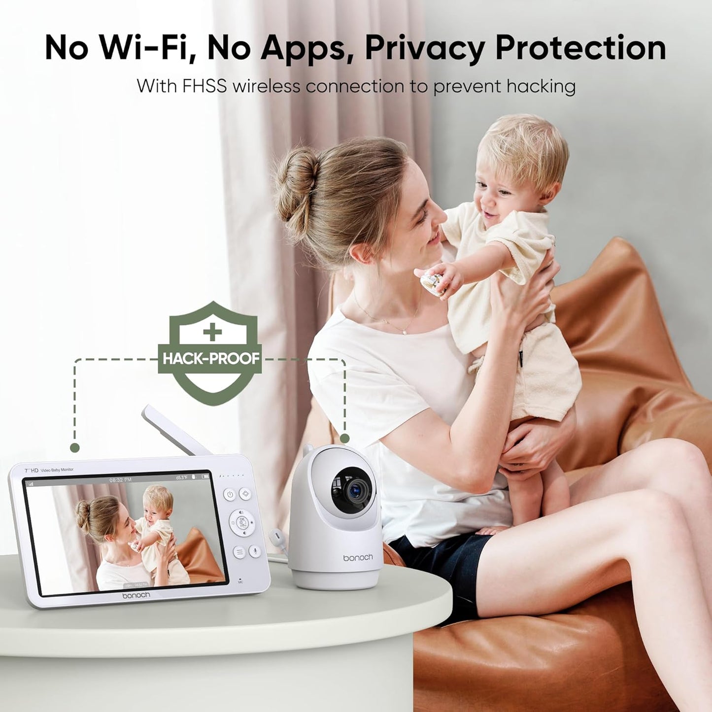 bonoch Add-on Baby Camera Unit for BBM01/ BBM03/ BBM05, 720p HD Video Baby Monitor Camera No WiFi, Security Split-Screen, Auto Night Vision, 4X Zoom, 2-Way Audio, Temperature Sensor, 8 Lullabies