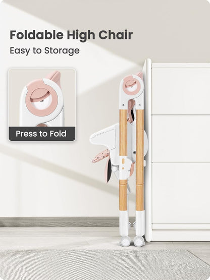Foldable High Chair with Soft Cushion, High Chairs for Babies and Toddlers, Height Adjustable