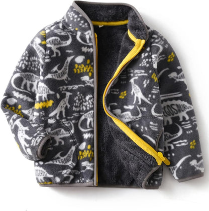 Kids Printed Polar Fleece Jacket Toddler Baby Boys Girls Autumn Winter Warm Sherpa Lining Outerwear Soft Lightweight