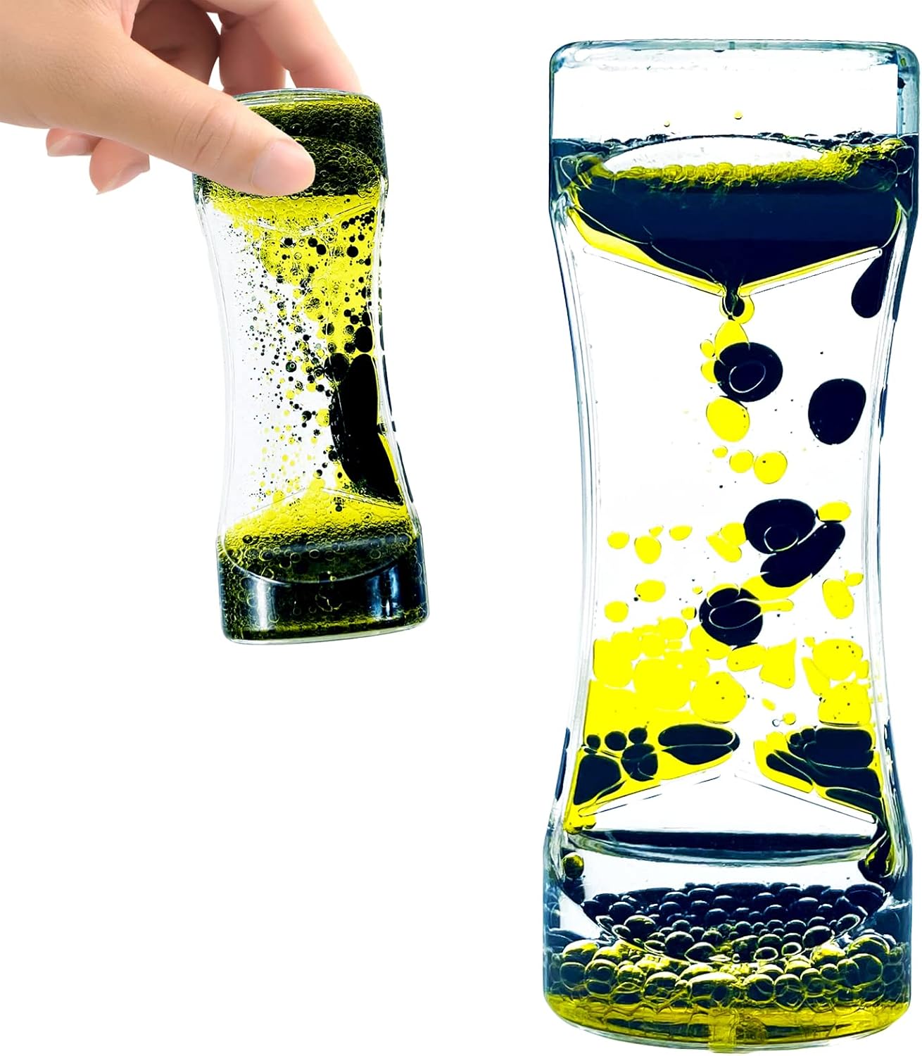 Liquid Motion Bubbler Timer Sensory Toys for Calm Relaxing, Black Yellow 1 Pack Drip Water Oil Motion Liquid Timer for Fidget Toy, Autism Toys, Children Activity, Office Desk Decoration