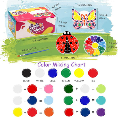 Weilim Paint Your Own Stepping Stones 5-Pack for Kids, Boys & Girls Ages 3-12, Butterfly, Turtle, Flower, Tree & Ladybug DIY Outdoor Garden Art & Craft Ceramic Painting Set