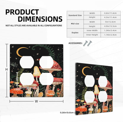 Moon Star Red Mushroom Forest Butterfly Green Plant Outlet Covers 2 Gang Double Duplex Decorative Light Switch Covers Electrical Wallplates Socket Faceplate for Kids Room Home Decor