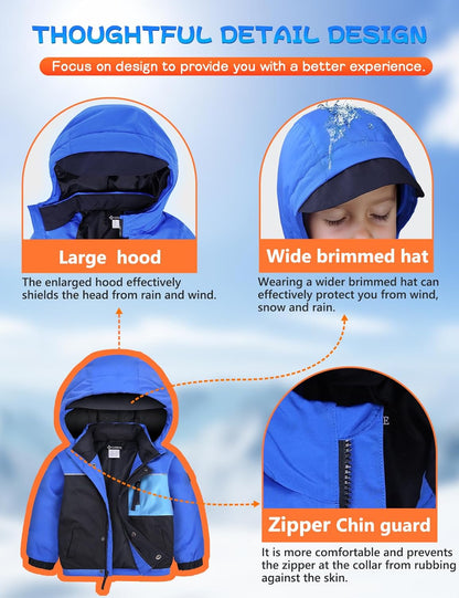GEMYSE Toddler Boys Winter Coat Waterproof Ski Snow Jacket with Hood Thicken Warm Baby Jacket Outerwear
