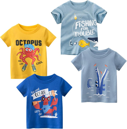 Boys' 4-Pack Excavator Short Sleeve Crewneck T-Shirts Top Tee Size 2-7 Years Toddler Boys' Value Pack Cotton T-Shirt