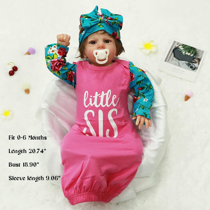AMAWMW Newborn Baby Girl Little Sister Sleeper Gown Stripe Long Sleeve Nightgown Pajamas Gifts Stuff Essential Outfit