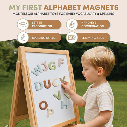 JoyCat Silicone Alphabet Magnetic Letters, 26 Uppercase ABC Fridge Magnets for Toddlers & Kids, Baby Learning Refrigerator Toy Set, Preschool Birthday Gifts for Boys Girls Age 1+ (Muted Color)