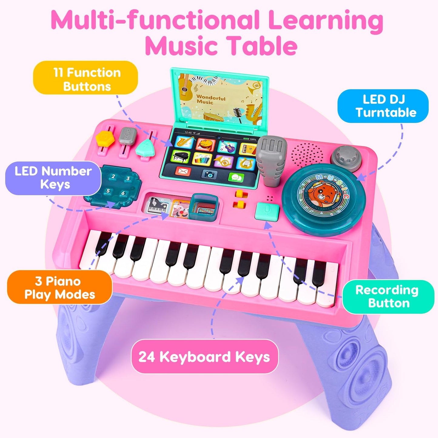 Baby DJ Table Musical Piano Toys for Toddlers Boys Girls with Music & Light