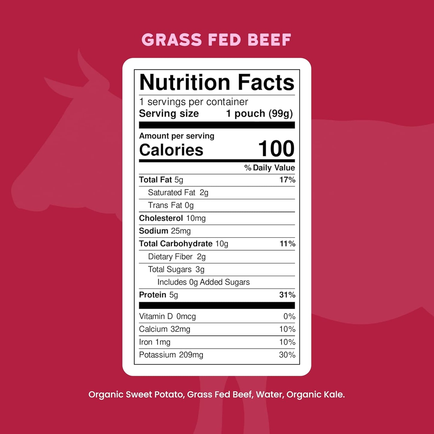 Serenity Kids 6+ Months Baby Food Pouches - Grass Fed Beef Puree with Organic Kale & Sweet Potato