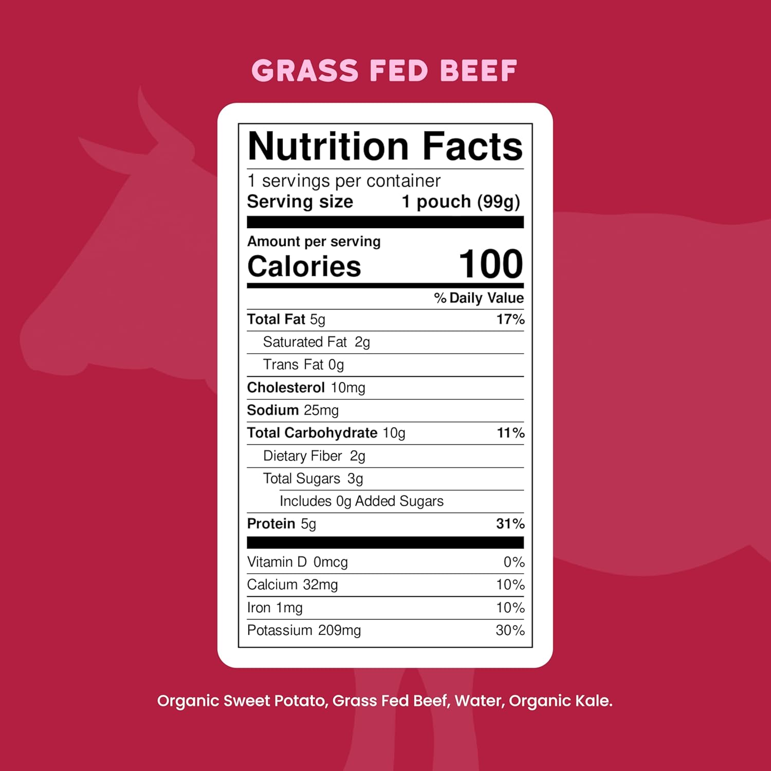 Serenity Kids 6+ Months Baby Food Pouches - Grass Fed Beef Puree with Organic Kale & Sweet Potato