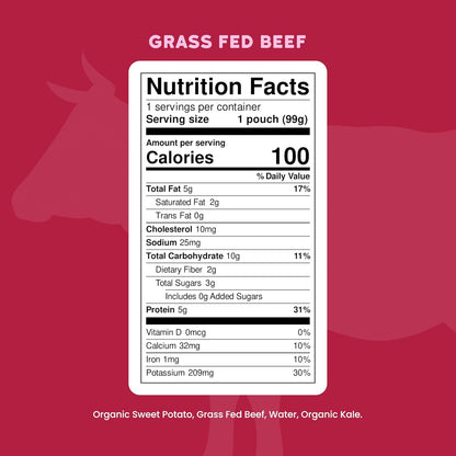 Serenity Kids 6+ Months Baby Food Pouches - Grass Fed Beef Puree with Organic Kale & Sweet Potato
