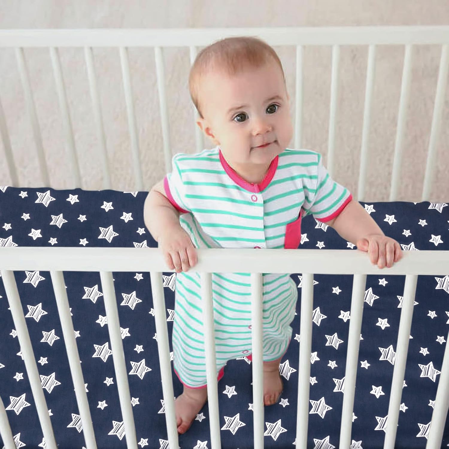 Pack and Play Sheets Boys, 4 Pack Mini Crib Sheets, Stretchy Pack and Play Playard Fitted Sheet