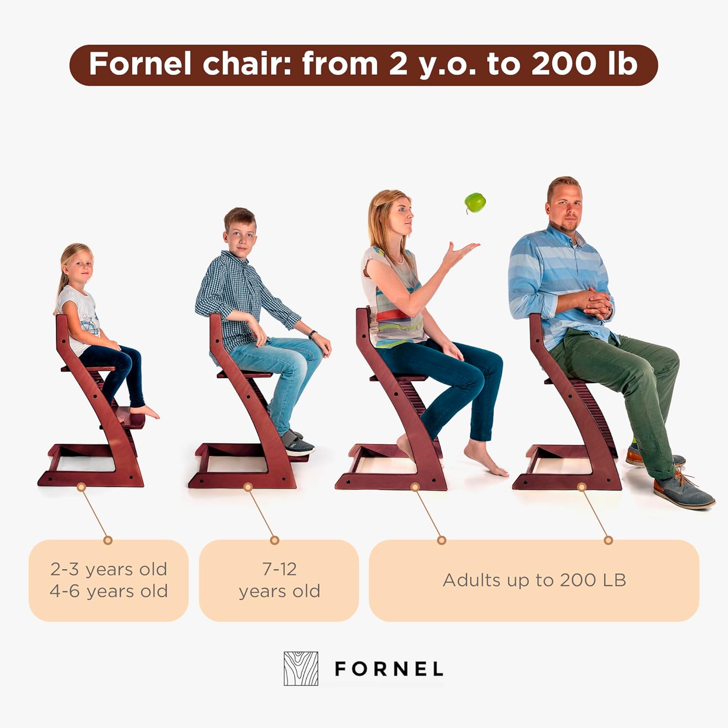 FORNEL Adjustable High Chair in Dark Walnut Finish | The Forever Chair That Grows from Toddler to