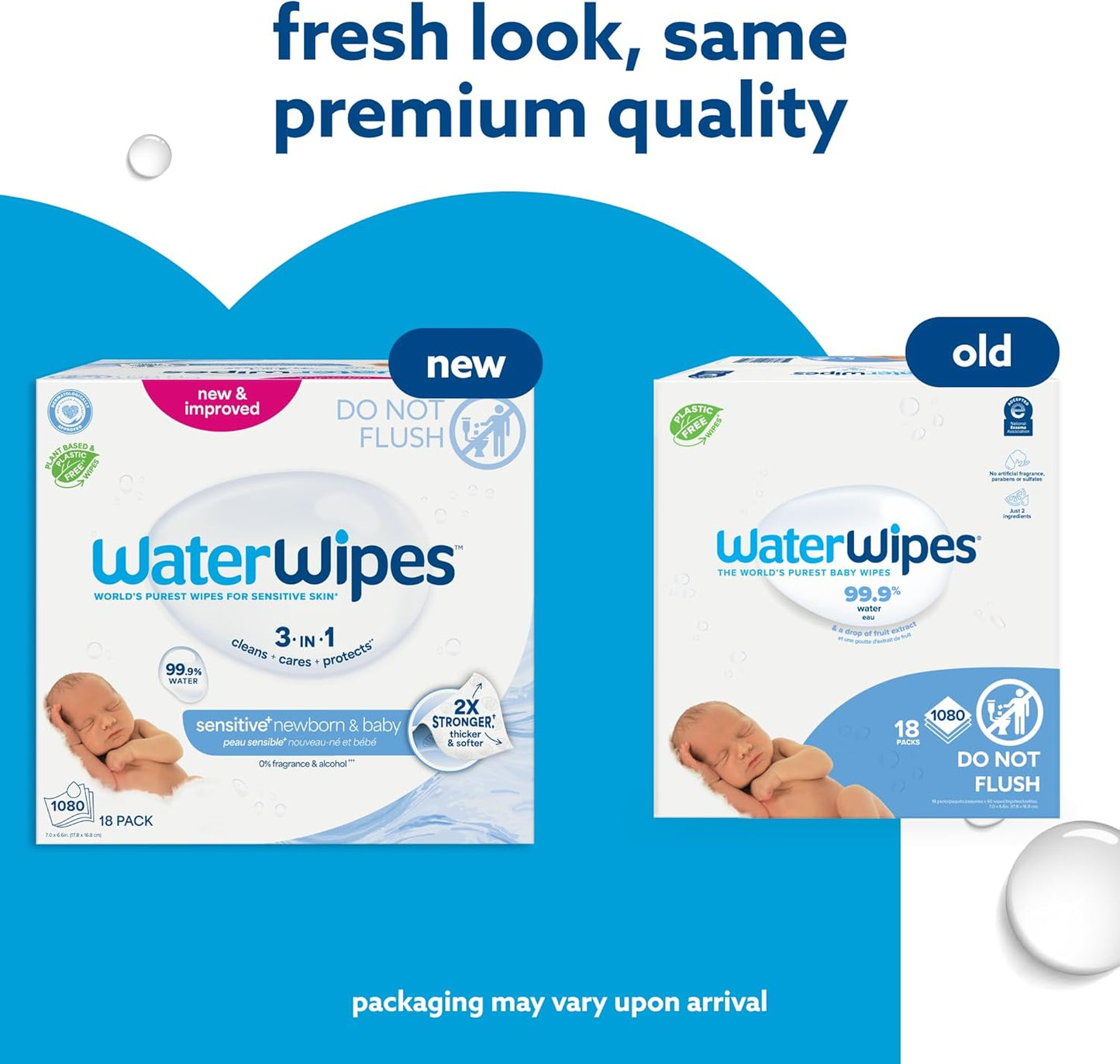 WaterWipes Sensitive+ Newborn & Baby Wipes, 3-In-1 Cleans, Cares, Protects, 99.9% Water, Unscented