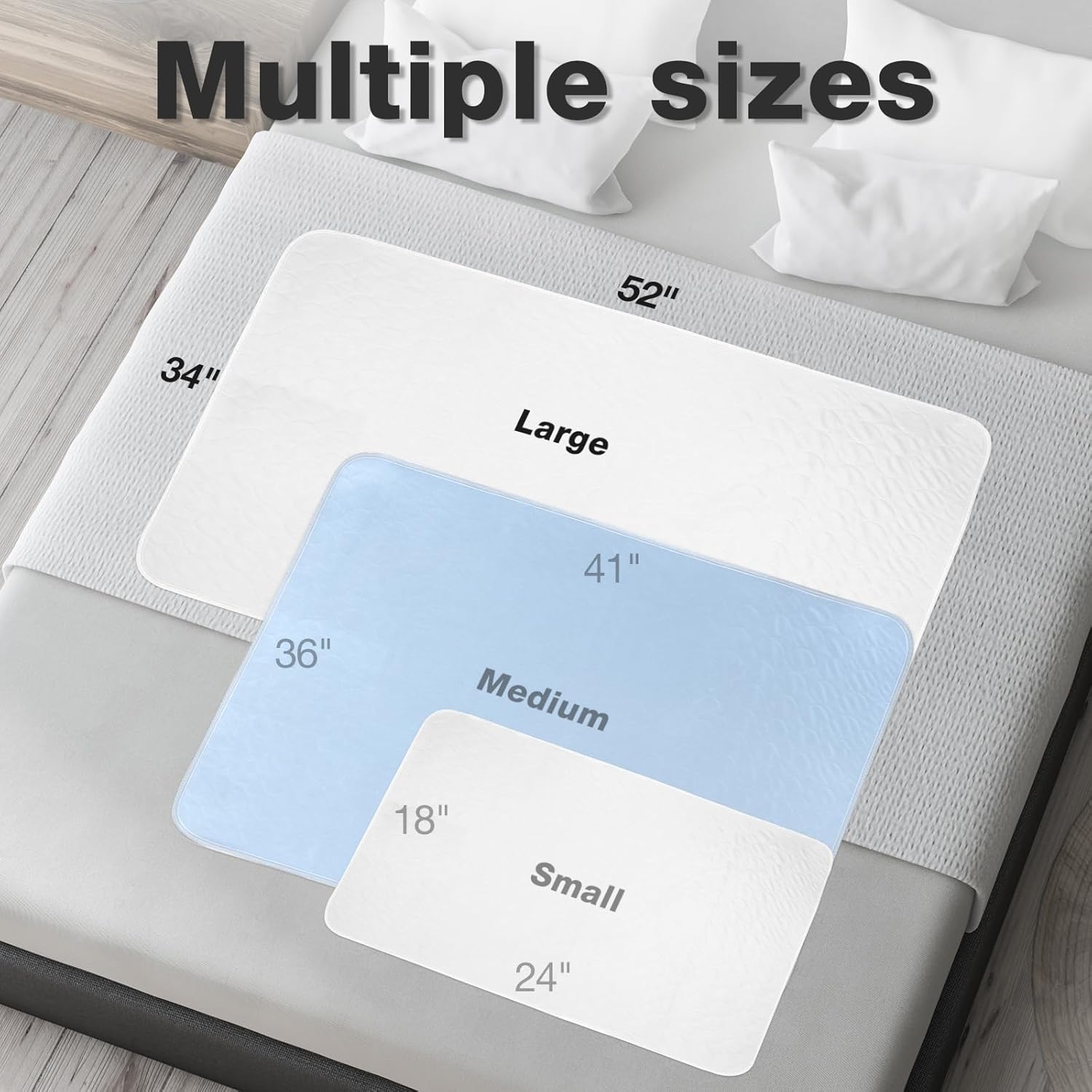 Bed Pads Washable Waterproof, 34" x 52" (3 Pack) Incontinence Bed Pads, Waterproof Bed Pad & Pee