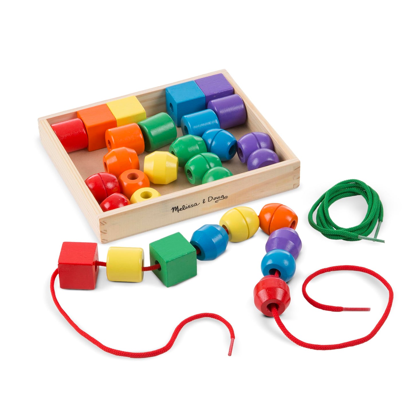 Melissa & Doug Primary Lacing Beads - Educational Toy with 30 Wooden Beads and 2 Laces for