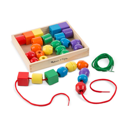 Melissa & Doug Primary Lacing Beads - Educational Toy with 30 Wooden Beads and 2 Laces for