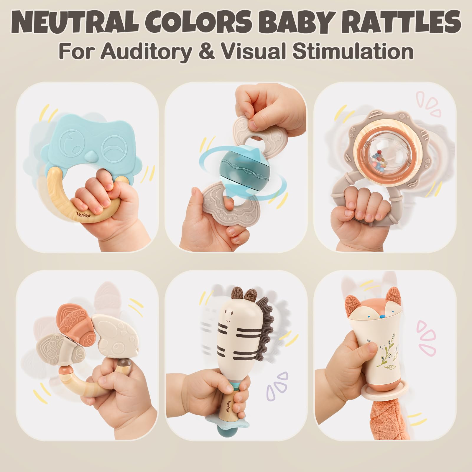 Baby Rattles & Teethers Set – Baby Toys 0-6 Months, Teething Toys 3-6 Months, Sensory Toys with