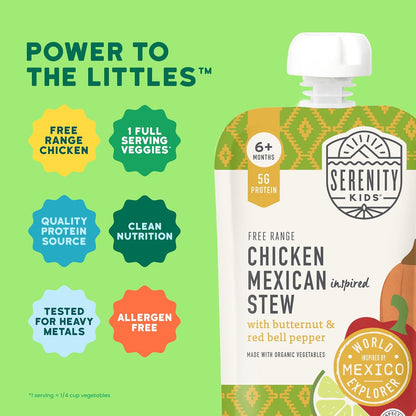 Serenity Kids 6+ Months World Explorers Chicken Mexican Stew Baby Food Pouches - Puree Pouch with