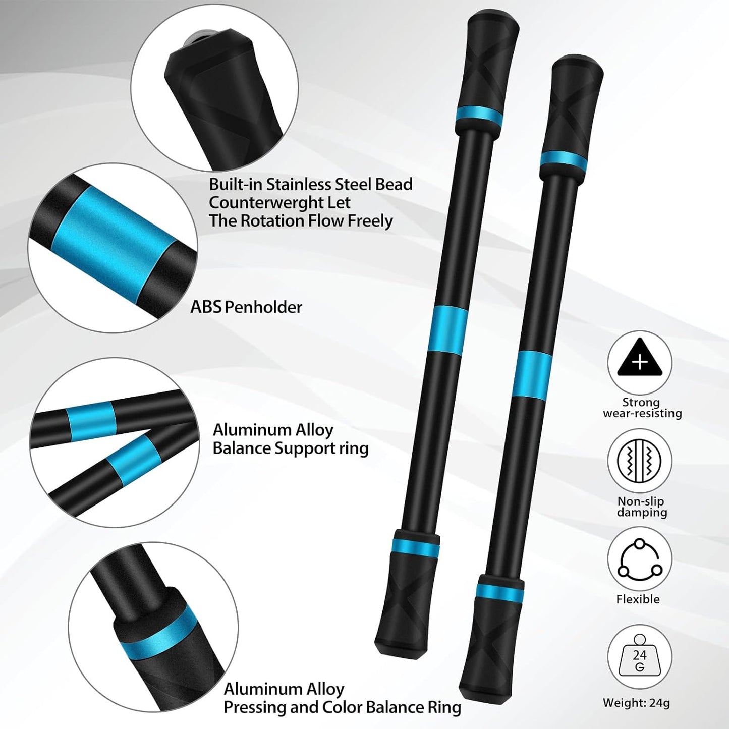 2 Pieces Pen Spinning Spinner Pen Gaming Pen Spinning Mod Gaming Spinning Pens Flying Spinning Pen Finger Rotating Pen for Kids Adults Office Supplies with Instruction Manual (Blue)