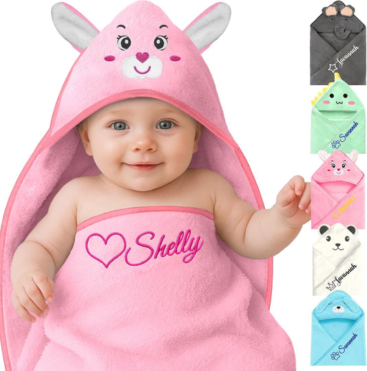 Personalized Baby Towels Hooded with Name, Custom Toddler Bath Towel with Hood for Girl Boy, Warm
