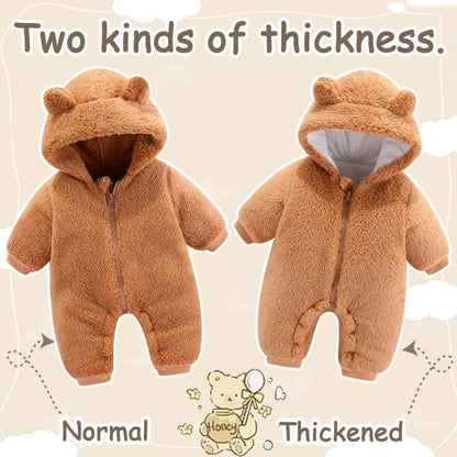 UVIPC Baby Newborn Bear Outfit Fleece Snowsuit Winter Clothes Hooded Jumpsuit Romper for Baby boy girl