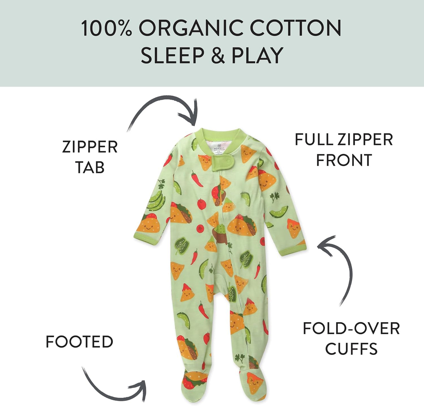 HonestBaby Baby Sleep N' Play One-Piece Zip-Front Footed Organic Cotton Pajama Sleeper