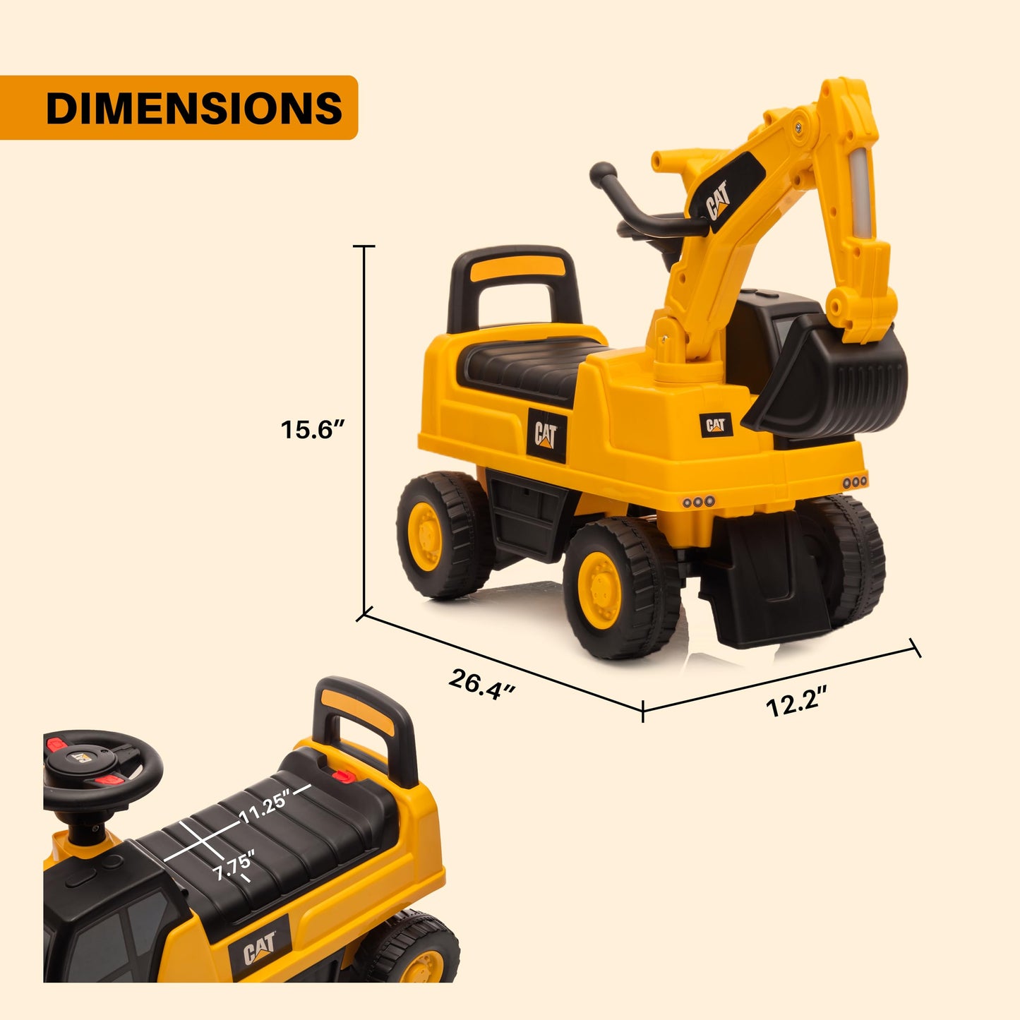 Best Ride On Cars CAT Excavator Push Car – Licensed Caterpillar Ride-On Digger Toy for Kids with
