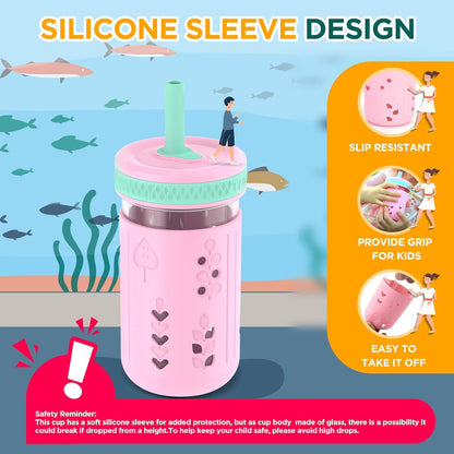 Tronco 12 oz Glass Sippy Cup for Kids & Toddlers | Mason Jar Smoothie Cups with Spill-Proof