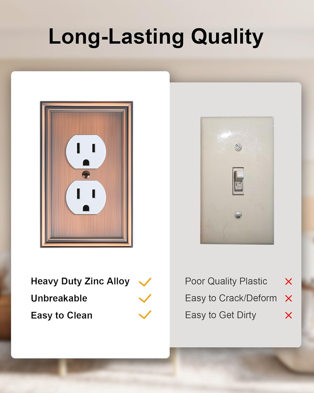 4-Pack Duplex Outlet Cover, Durable Solid Zinc Alloy Decorative Switch Plates and Outlet Covers