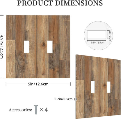 Decorative Switch Plates Retro Rustic Brown Wood Grain 2 Gang Double Toggle Outlet Light Switch Cover Wall Plate Electrical Faceplate For Farmhouse Cabin Decor