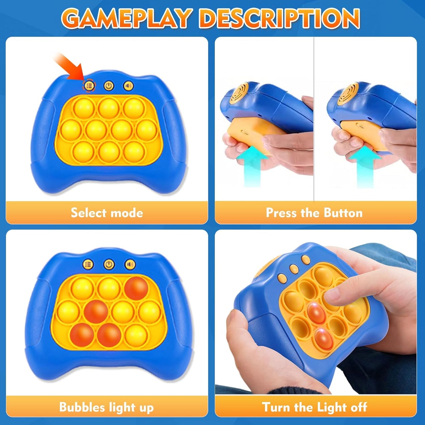 Light Up Bubble Fidget Toy, Electronic Quick Push Game Console, Birthday Gifts for 6 7 8 9 10-12 Year Boys and Girls, Handheld Puzzle Game Sensory Toys for Family Party