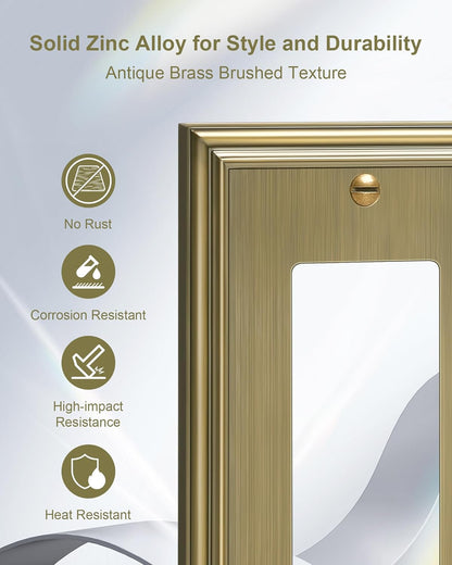 4-Pack Decorator Cover Plate, Antique Brass Decorative Switch Plates and Outlet Covers, Durable