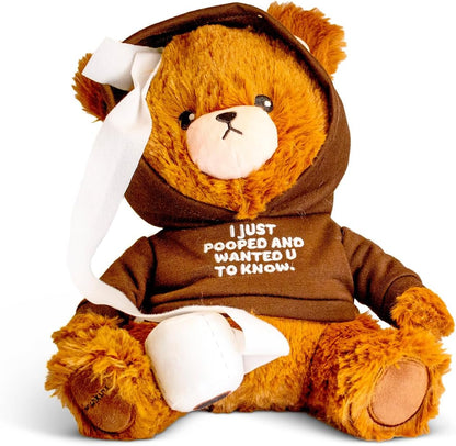 Just Pooped Unbearable Plushie, Comical Plush Teddy Bear Collectible, Funny Pun Meme Gag Gift, White Elephant, Stocking Stuffer,Emotional Support, Fun Desk Accessory, Weighted Base for Display