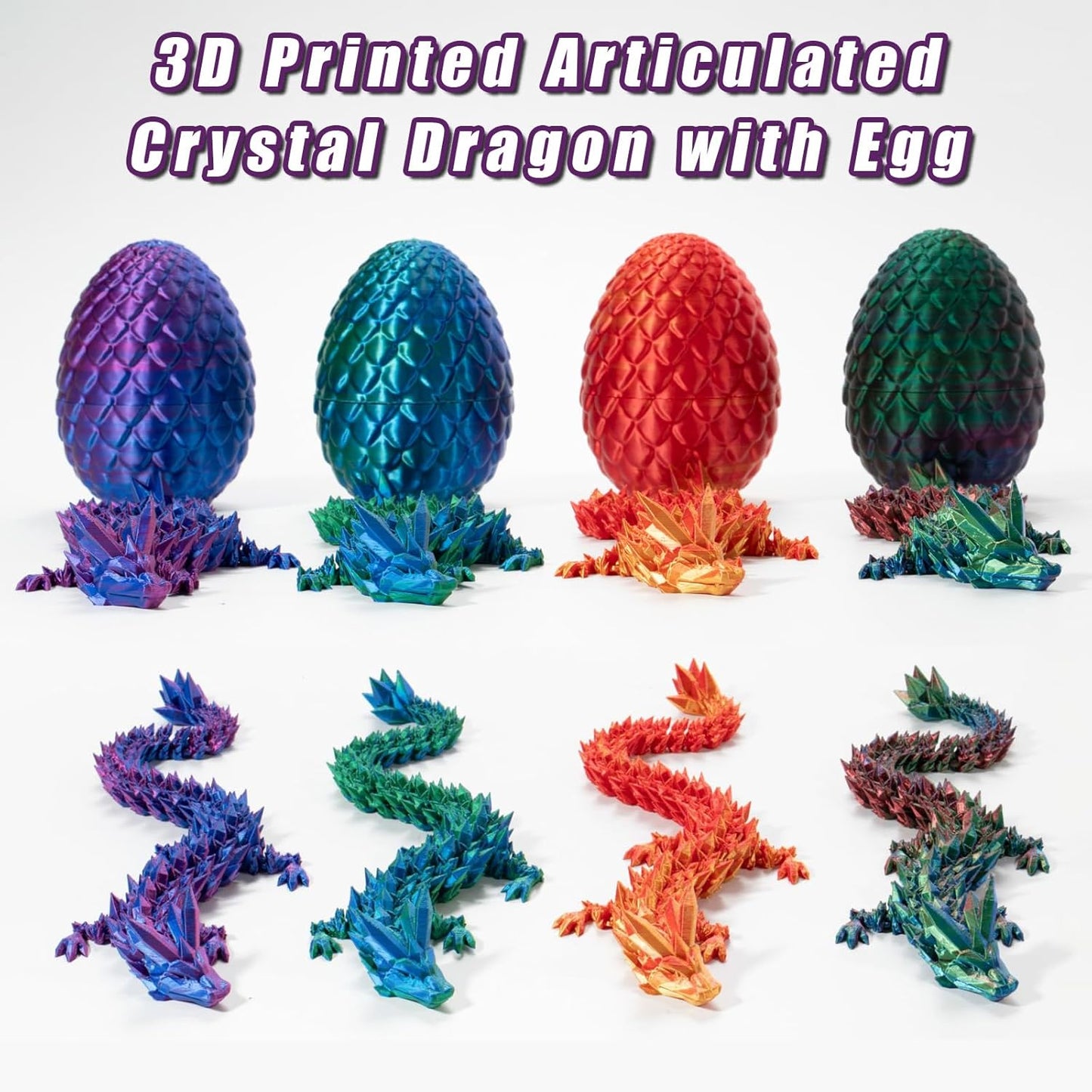 STONESTAR 3D Printed Dragon Fidget Toys, Full Articulated Dragon Crystal Dragon in Egg, Home Office Executive Desk Toys, 11" Dragon with 5" Egg (Laser Red)
