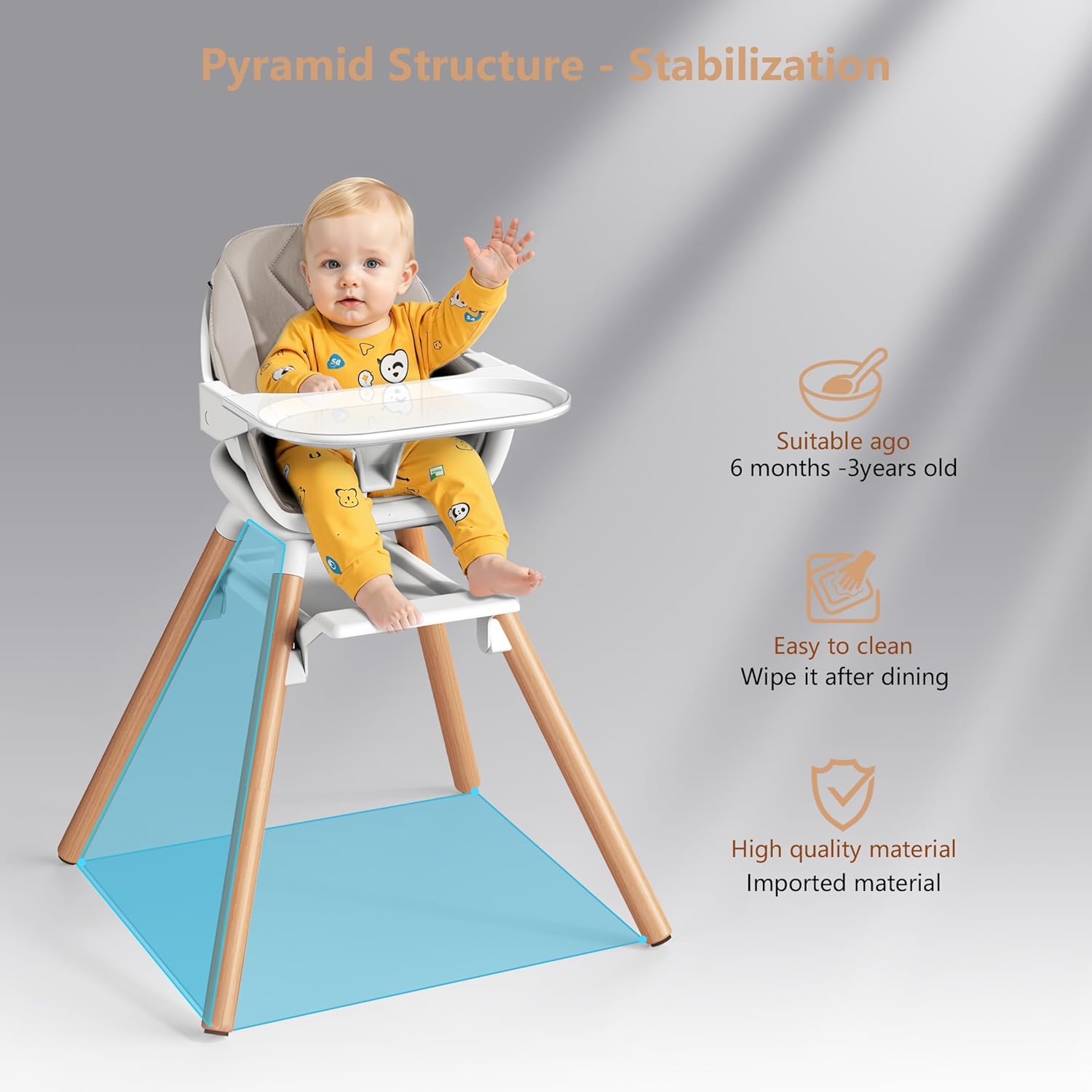 Baby High Chair, Highchair for Baby & Toddler, Easy Clean Infant Highchair, 6 in 1 Feeding High