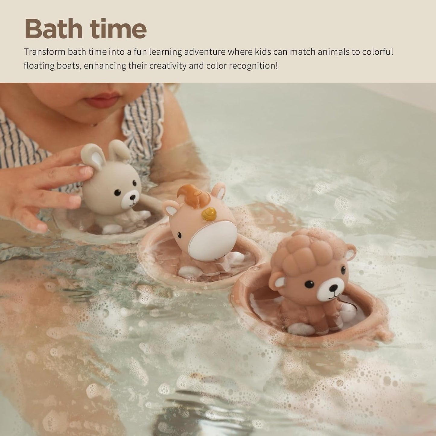 Nueplay Bathtub Toys for Toddlers 18M+，Baby Bath Toys with Animal Finger Puppets，Stackable Boat