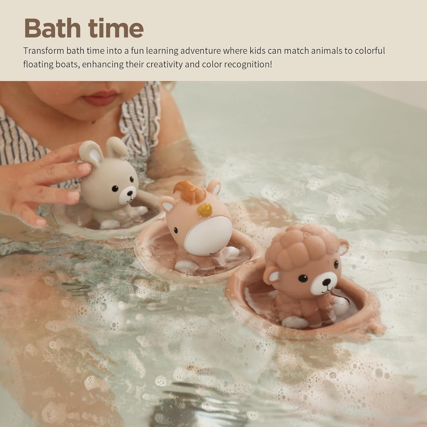 Nueplay Bathtub Toys for Toddlers 18M+，Baby Bath Toys with Animal Finger Puppets，Stackable Boat