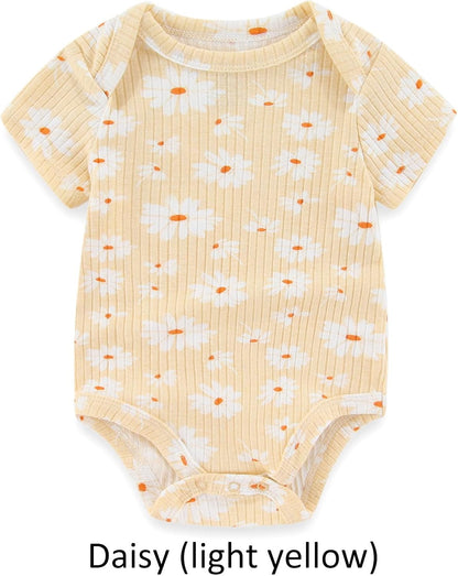 Baby Bodysuit 6 Pack Soft Mixed Ribbed Short Sleeve Romper Infant Boy Girl Clothes Set