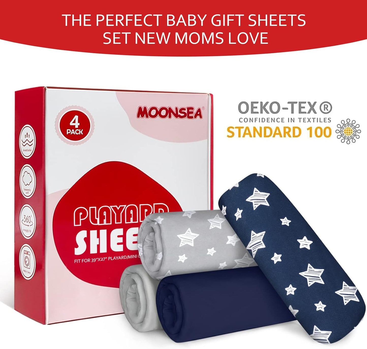 Pack and Play Sheets Boys, 4 Pack Mini Crib Sheets, Stretchy Pack and Play Playard Fitted Sheet