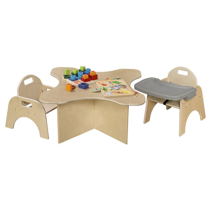 7" H Wooden Stackable Feeding Chair with Removable Tray and 3 Point Harness, Suitable for 12-18